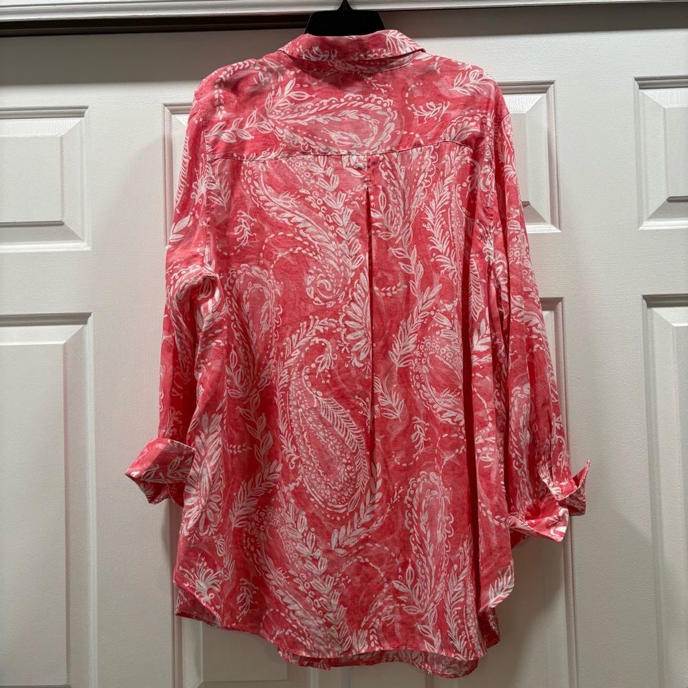 Talbots Coral Pink Paisley Linen Button Up Size 3X - Picture 3 of 9